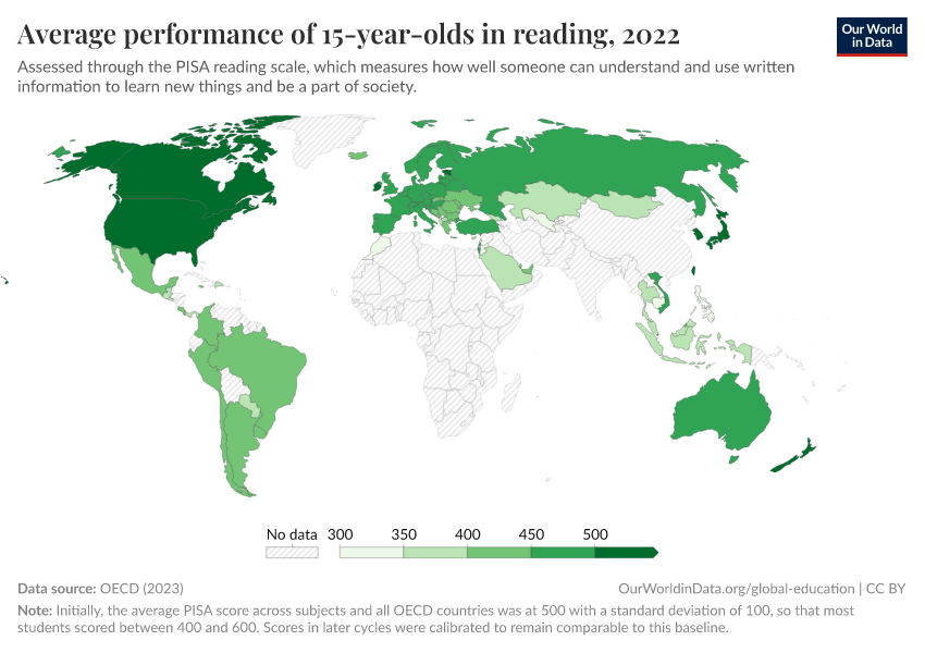 A thumbnail of the "Average performance of 15-year-olds in reading" chart